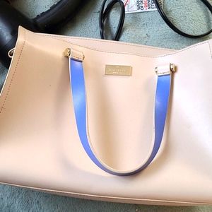 Kate Spade Purse Tan with Blue lined straps.